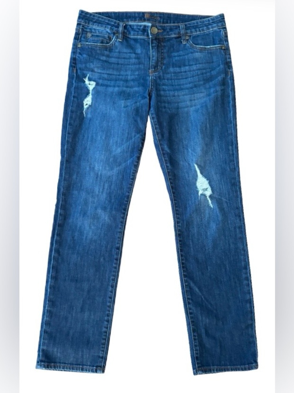 Kut from the Kloth slightly distressed straight leg med wash jeans SZ 10 casual